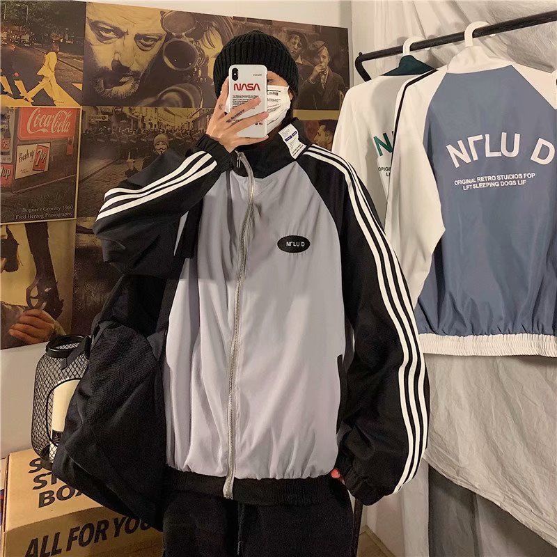 Áo khoác thể thao dáng rộng màu sắc tương phản cá tính phong cách Hàn Quốc dễ phối đồ