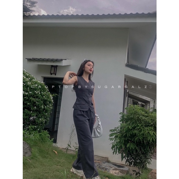 Set Jennie áo vest không tay kèm quần cạp cao ống rộng duy nhất - by SGGz