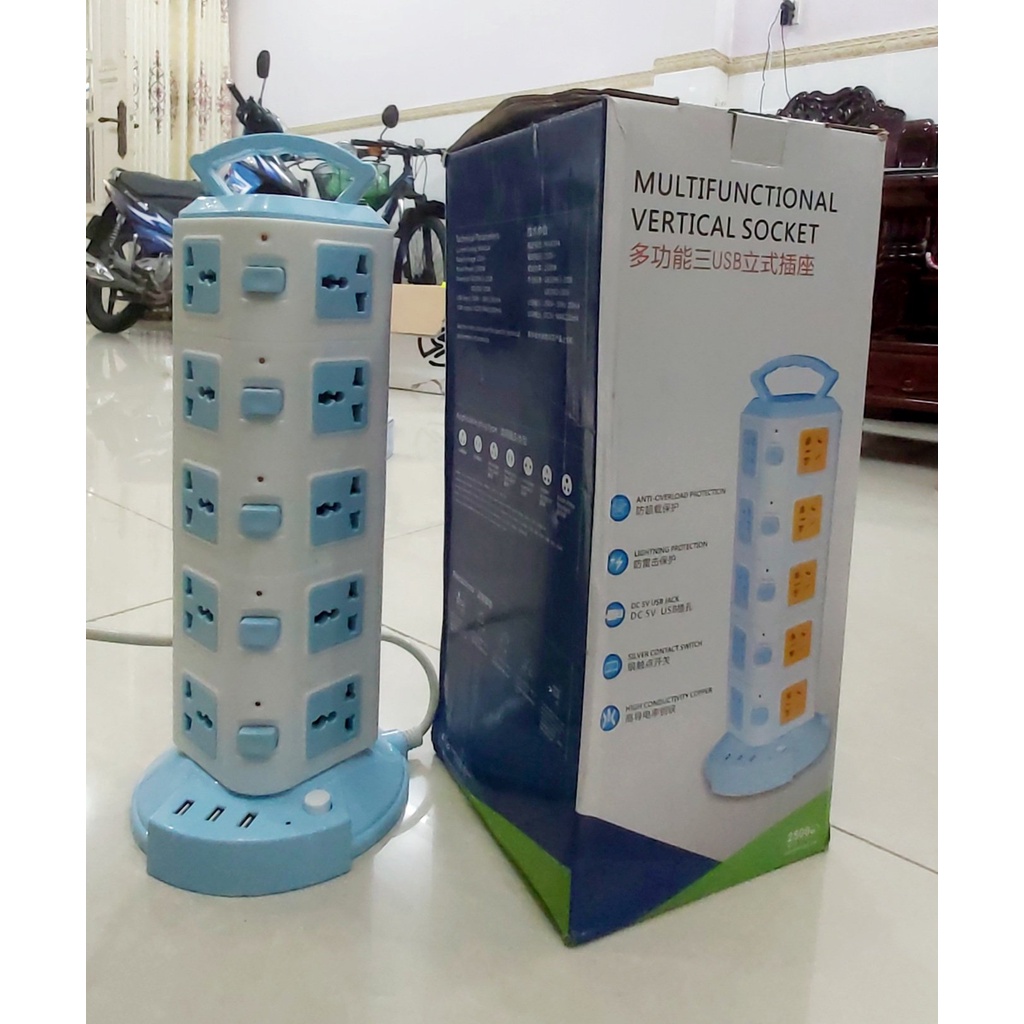 Ổ Cắm Điện 5 Tầng (Chính Hãng) Gồm 20 Lỗ Cắm Đa Năng + 3 Lỗ USB Có Rờ Le Ngăt Quá Tải Siêu An Toàn