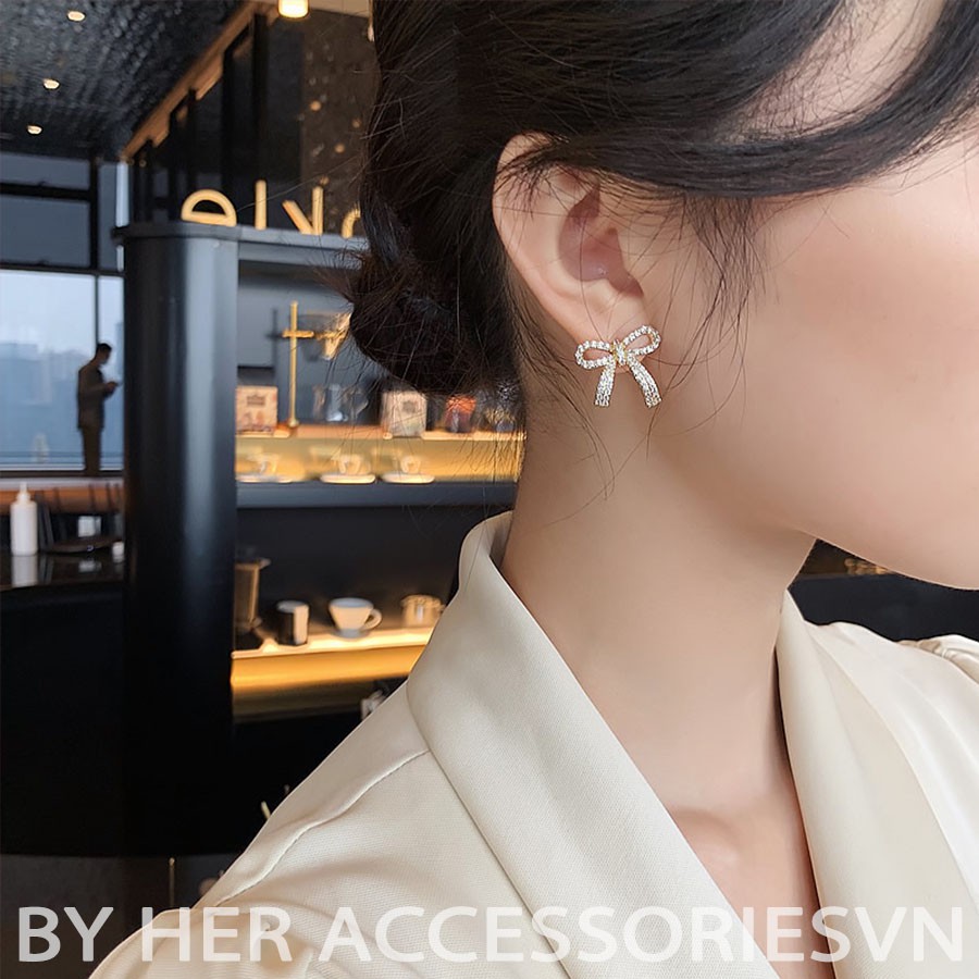 Hoa Tai Nữ Hình Nơ Đính Đá Nhân Tạo Phong Cách Vintage Her Accessories H2