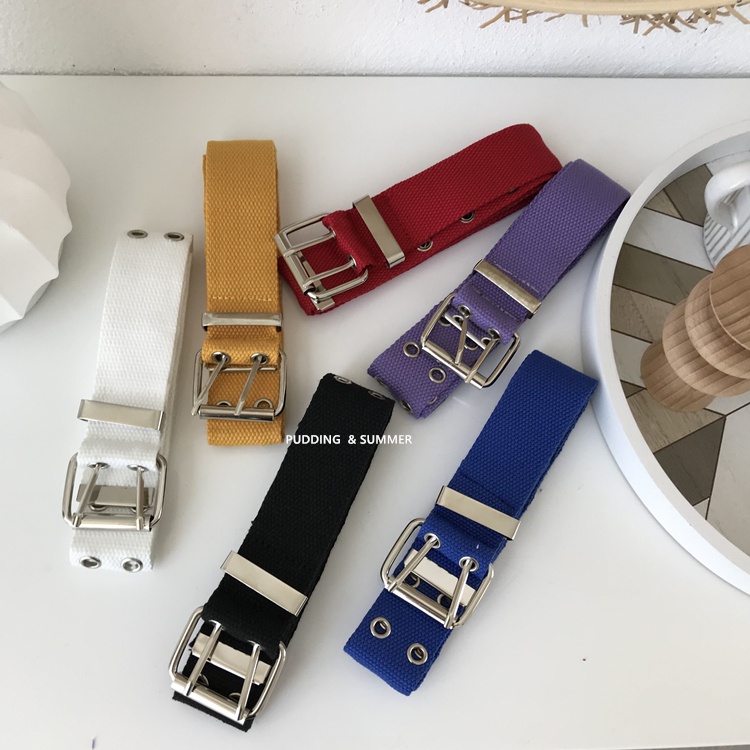 Thắt Lưng Vải Canvas Hai Hàng Lỗ Kim Loại Phong Cách Hip Hop Hàn Quốc Thời Trang Cho Nam Và Nữ