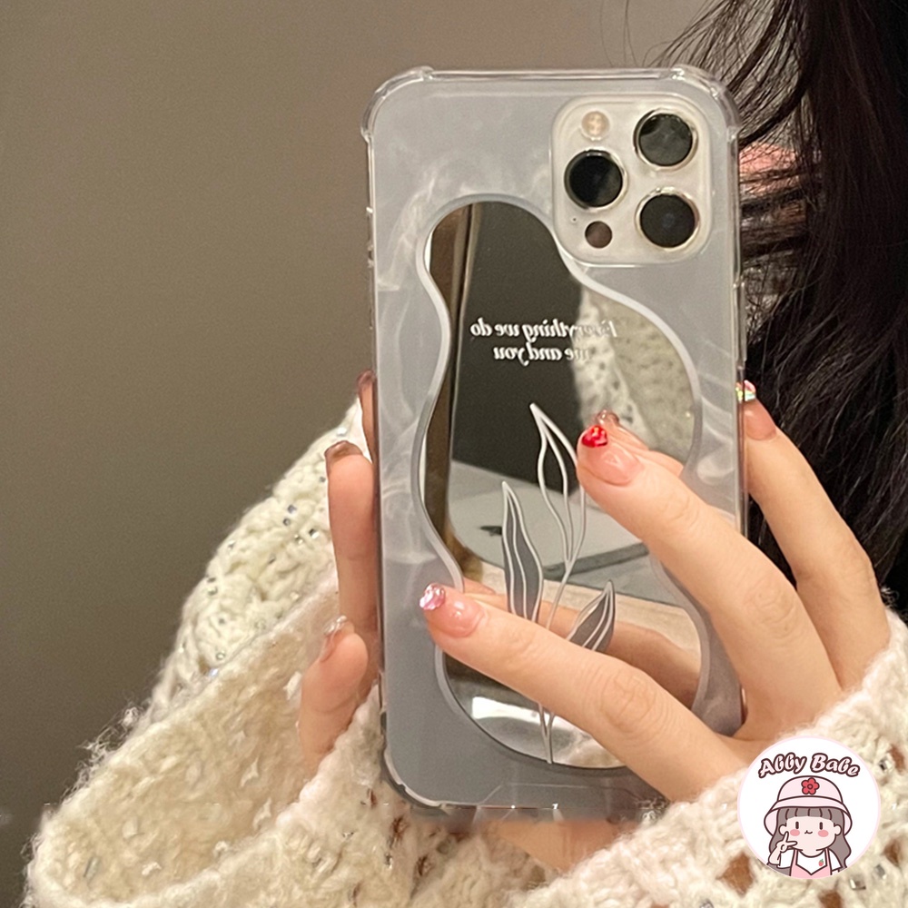 Ốp Điện Thoại TPU Mềm Mỏng Họa Tiết Lá Bạc Mặt Gương Trang Điểm Chống Sốc Cho IP 13 12 11 Pro Max XR 8 7 Plus