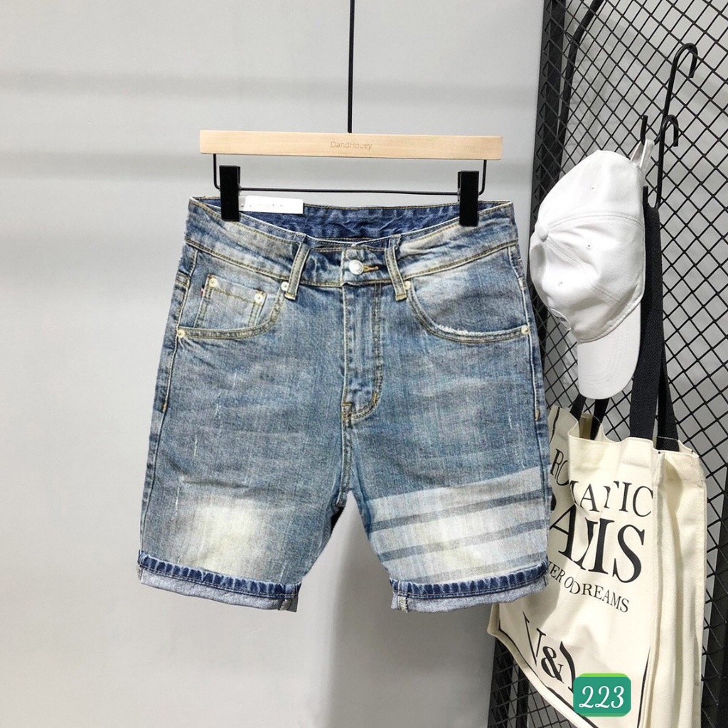 Quần Short Đùi Jean Nam Chất Bò Rin Cao Cấp Xanh trơn Co Giãn Dáng Ôm Basic T48