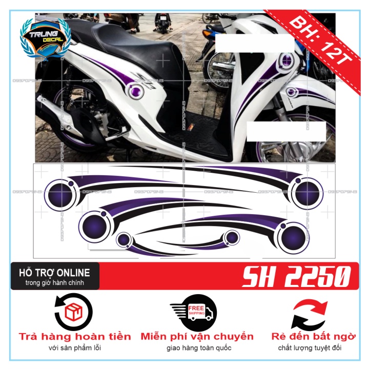 TEM XE SH 2019 TRẮNG TÍM - TRUNG DECAL