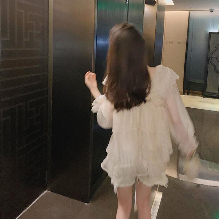 Áo Sơ Mi Voan Tay Dài Ống Loe Dáng Rộng Thời Trang Mùa Hè Hàn Quốc 2020 Cho Nữ
