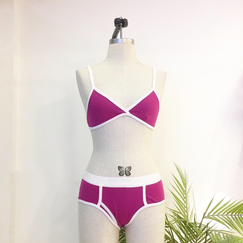 American Pie - Set bikini xanh đậm viền trắng