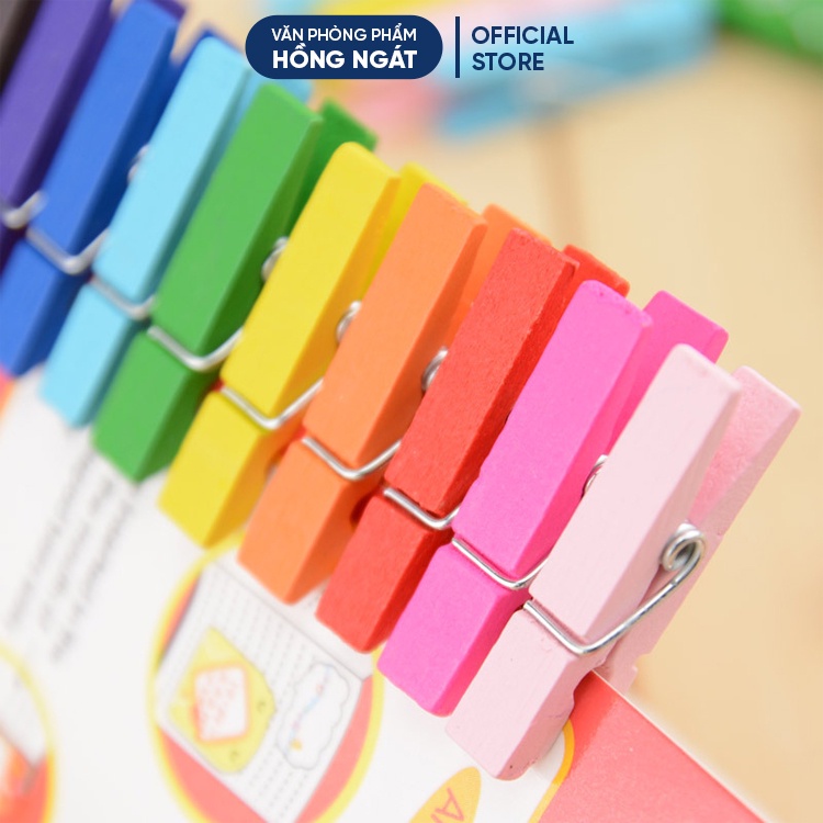 Set 50 kẹp gỗ treo ảnh trang trí mini nhiều màu kích thước 3,5*0,7cm đồ dùng học tập văn phòng phẩm KG02