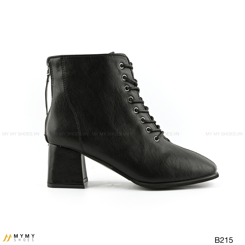 B215 Boot da lì buộc dây khóa tai sau gót vuông 5p | BigBuy360 - bigbuy360.vn