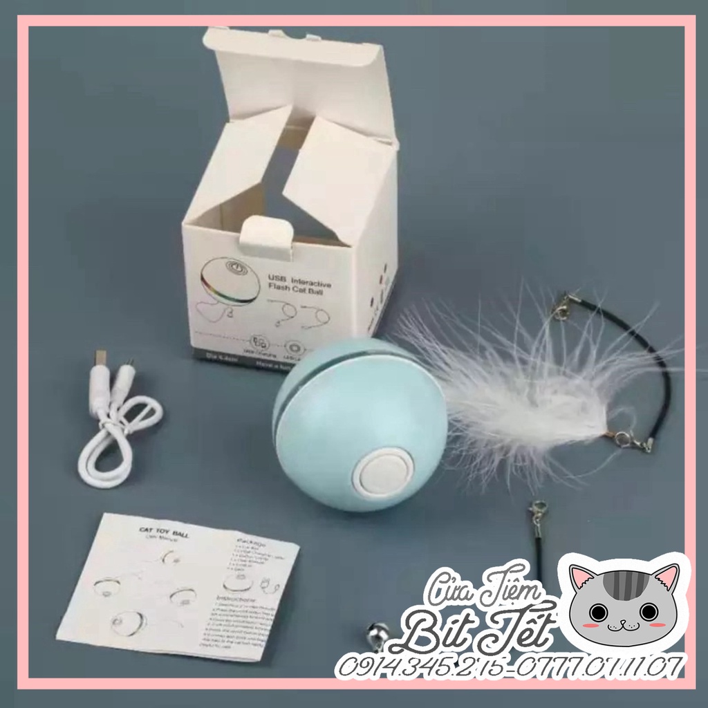 ĐỒ CHƠI THÔNG MINH, Banh tự động sạc usb thế hệ mới cho thú cưng, Bóng tương tác giáo dục có đèn led cho chó mèo cao cấp