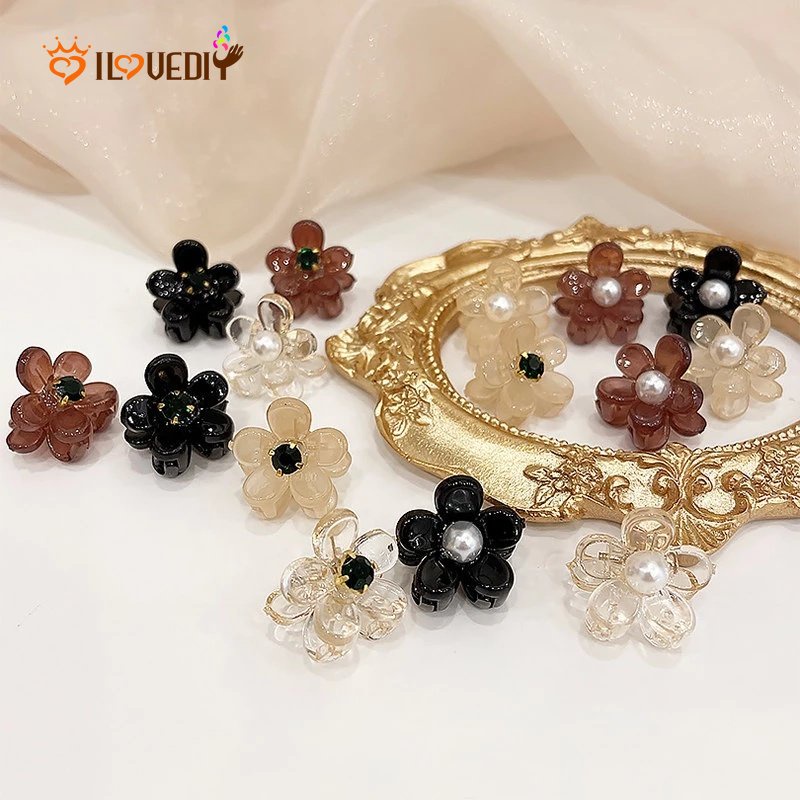 Kẹp Tóc Hình Hoa Mini Đính Ngọc Trai / Nhựa Resin Dễ Thương