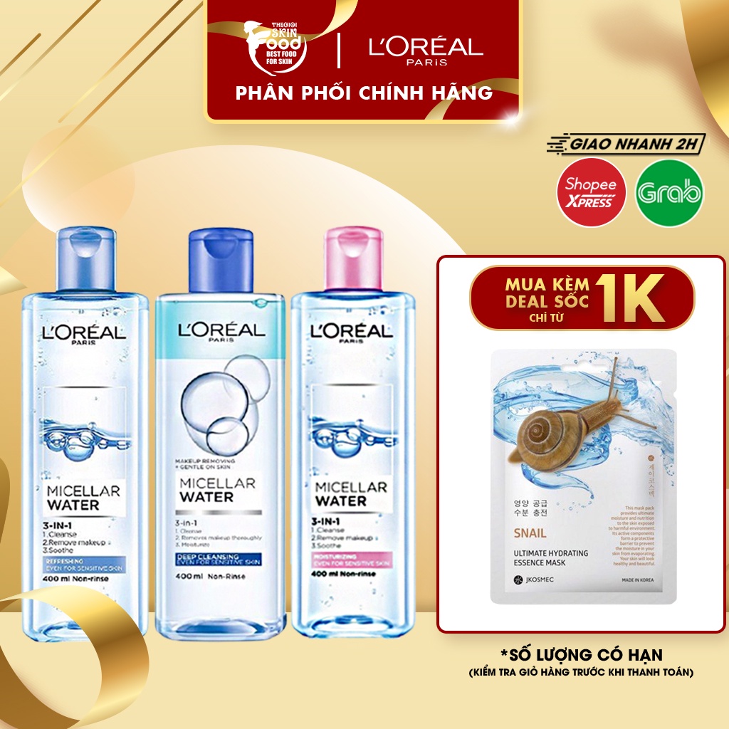 Nước tẩy trang làm sạch, dưỡng ẩm cho mọi loại da L Oreal 3-in