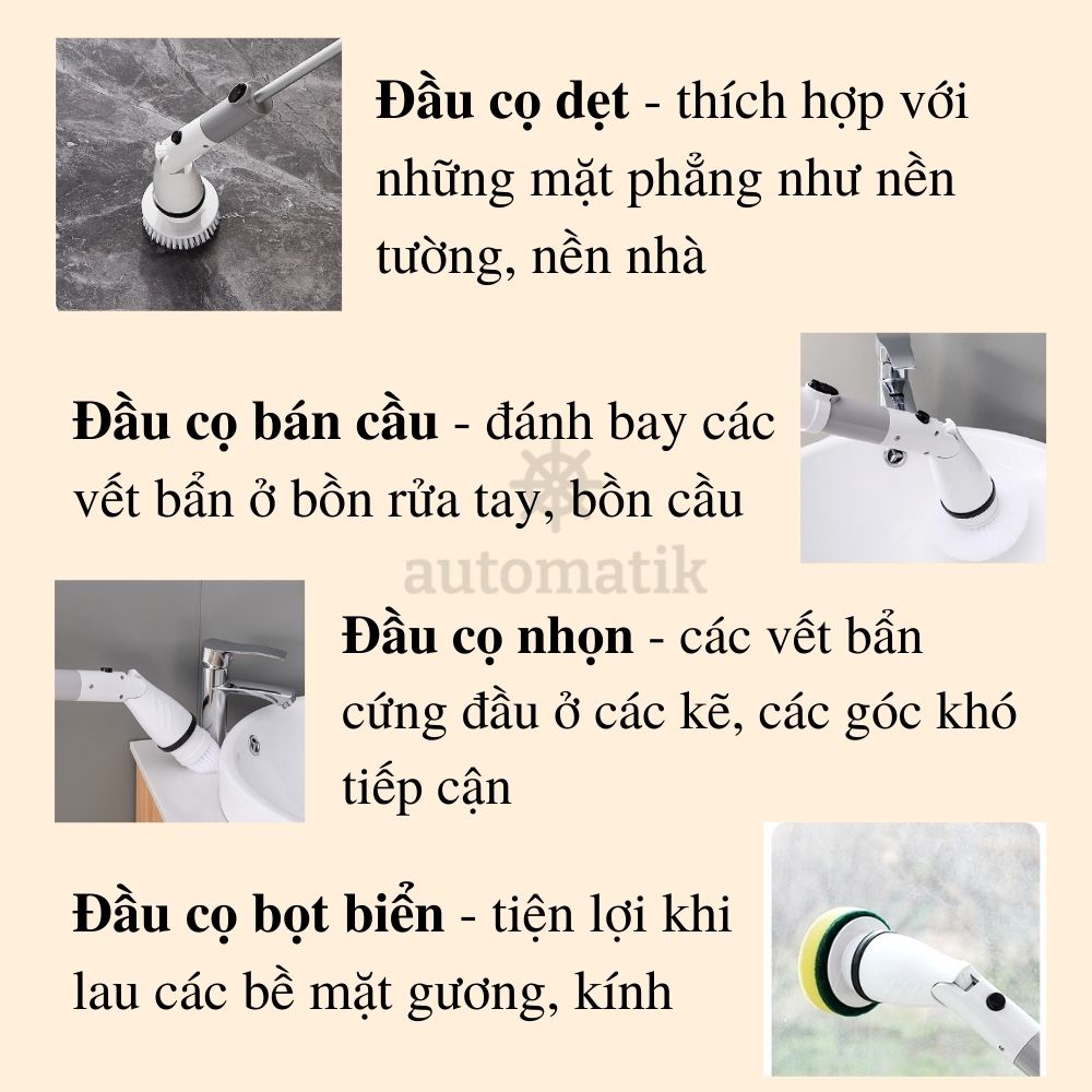 Chổi Cọ Nhà Vệ Sinh, Chà Toilet Thông Minh, Máy Cọ Rửa Sàn Nhà Tắm, Kính, Bồn Cầu Silicon Bằng Điện Jesopb - Automatik