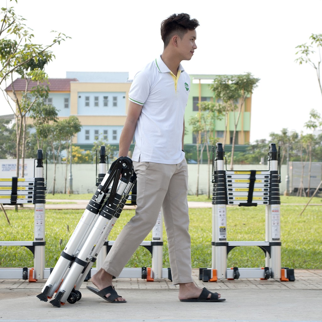 Thang nhôm rút đôi SUMIKA SK500D NEW - rút chữ A cao 2.5m, rút chữ I cao 5.0m, tải trọng 300kg