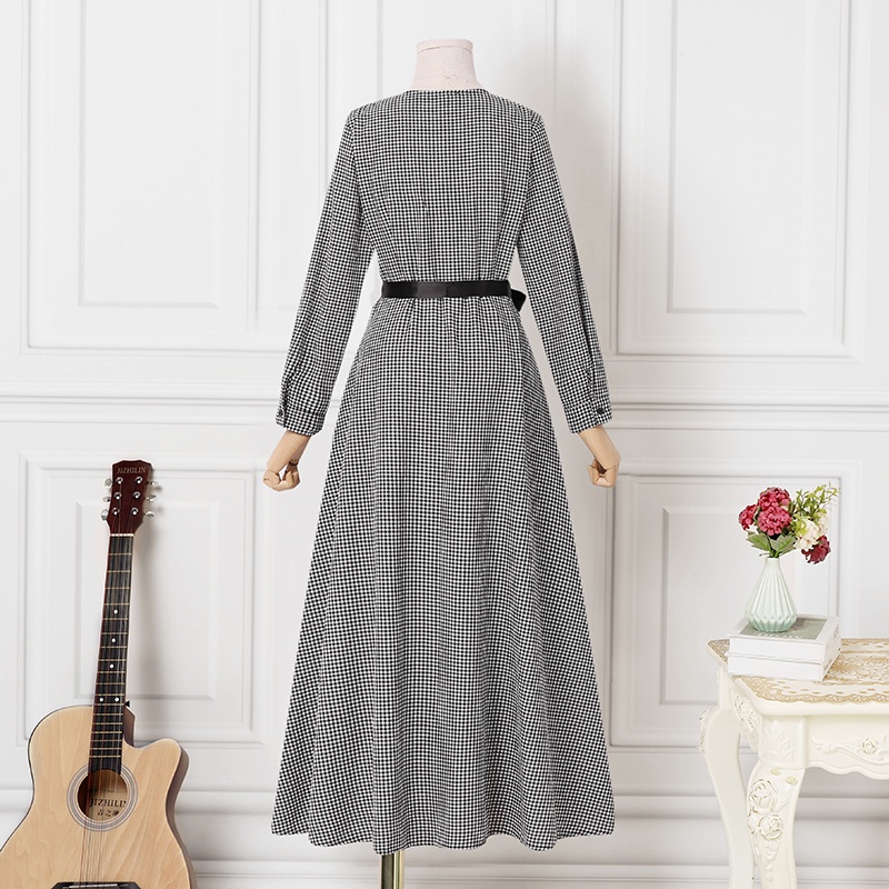 Đầm maxi ZANZEA tay dài cài nút in họa tiết caro thời trang dành cho phụ nữ hồi giáo