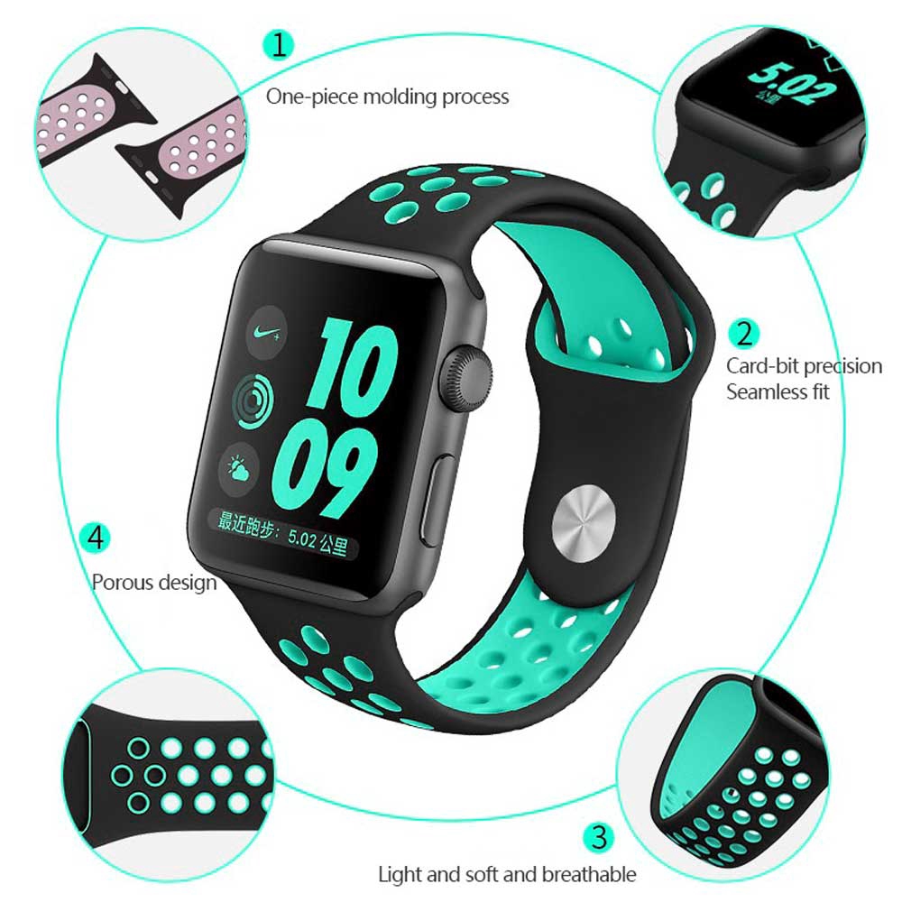 Dây đeo đồng hồ Apple Watch 4 3 2 1 42mm 38mm bằng cao su thông thoáng dành cho Apple Watch + iWatch 4 3 40mm 44mm