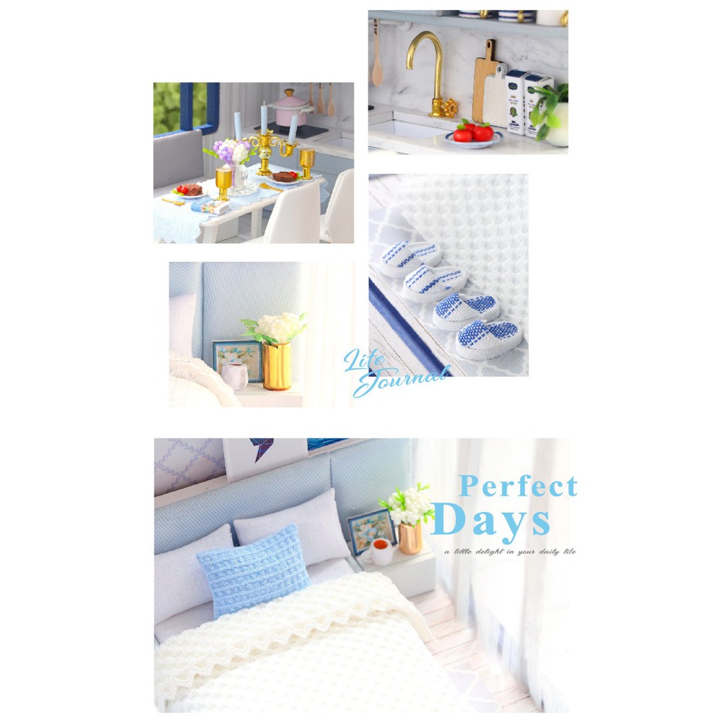 Mô hình nhà búp bê tự làm DIY Doll House Miniature Time Apartment CUTEROOM có mica, cót nhạc keo