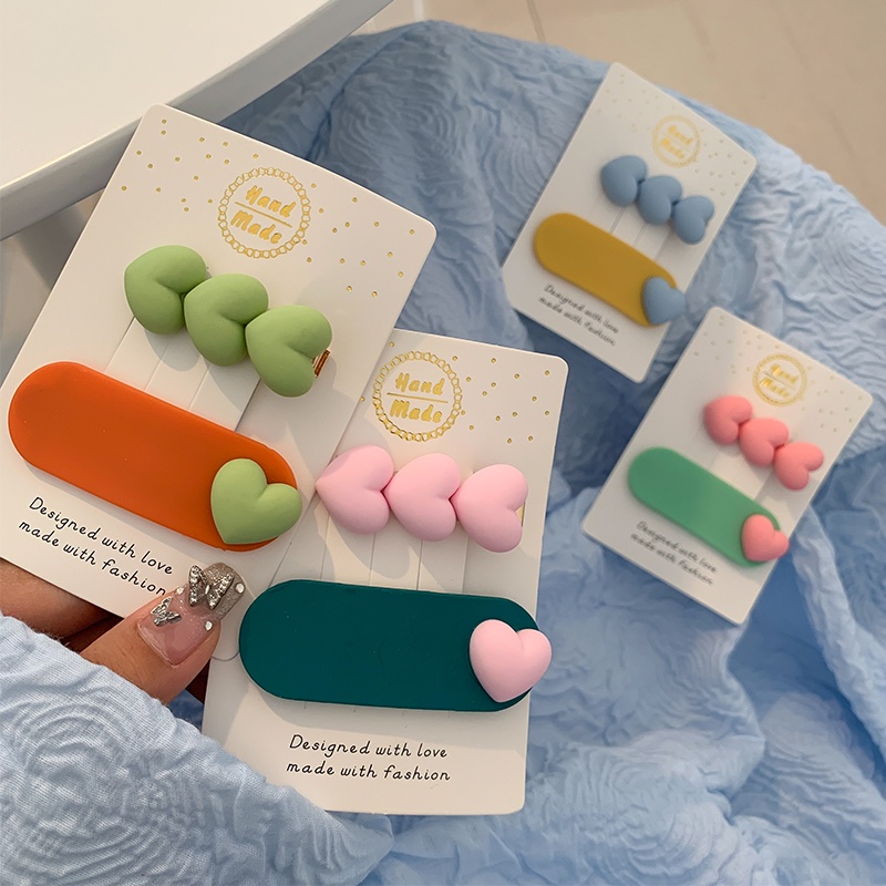 Set 2 kẹp tóc bb hình trái tim nhiều màu sắc phong cách Hàn Quốc dễ thương