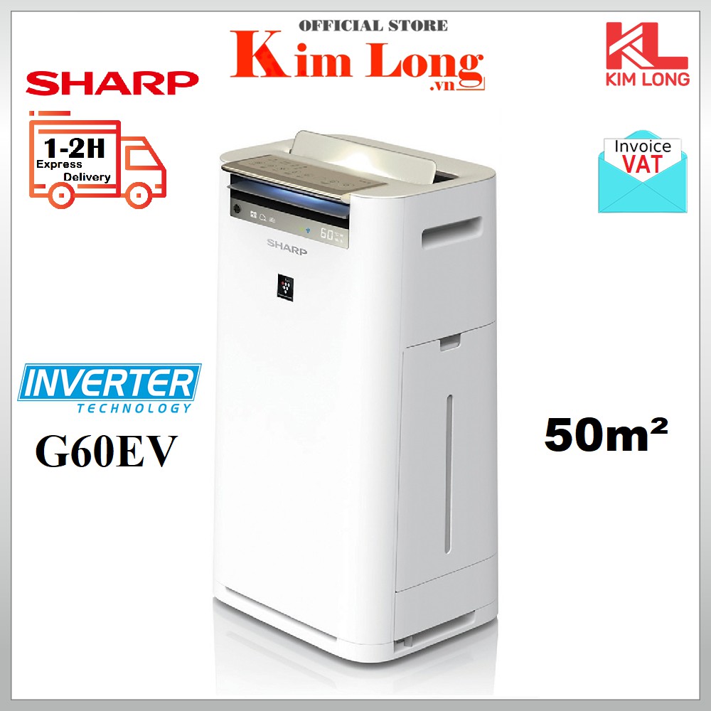 Máy lọc không khí tạo ẩm Sharp KC-G60EV-W Inverter 50m2- Phân phối chính hãng - Bảo hành 12 tháng