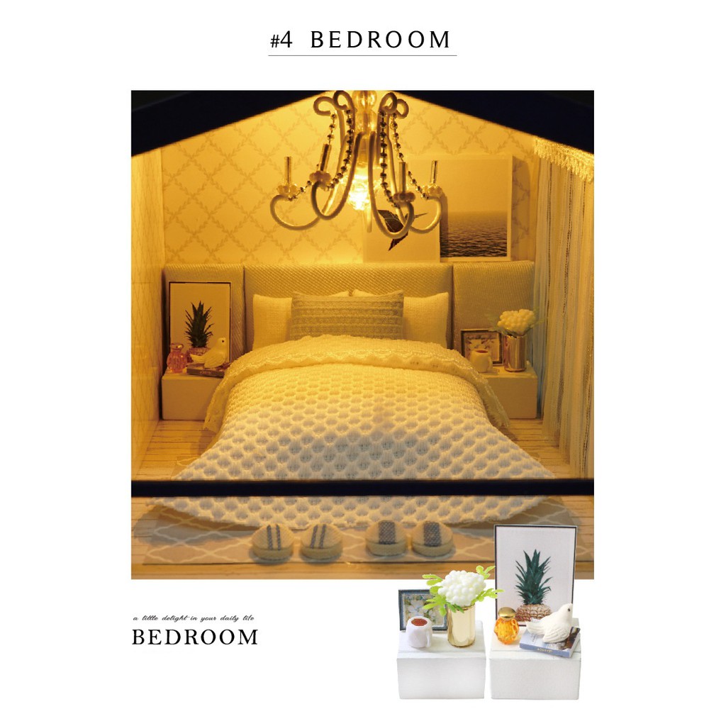 Mô hình nhà búp bê tự làm DIY Doll House Miniature Time Apartment CUTEROOM có mica, cót nhạc keo