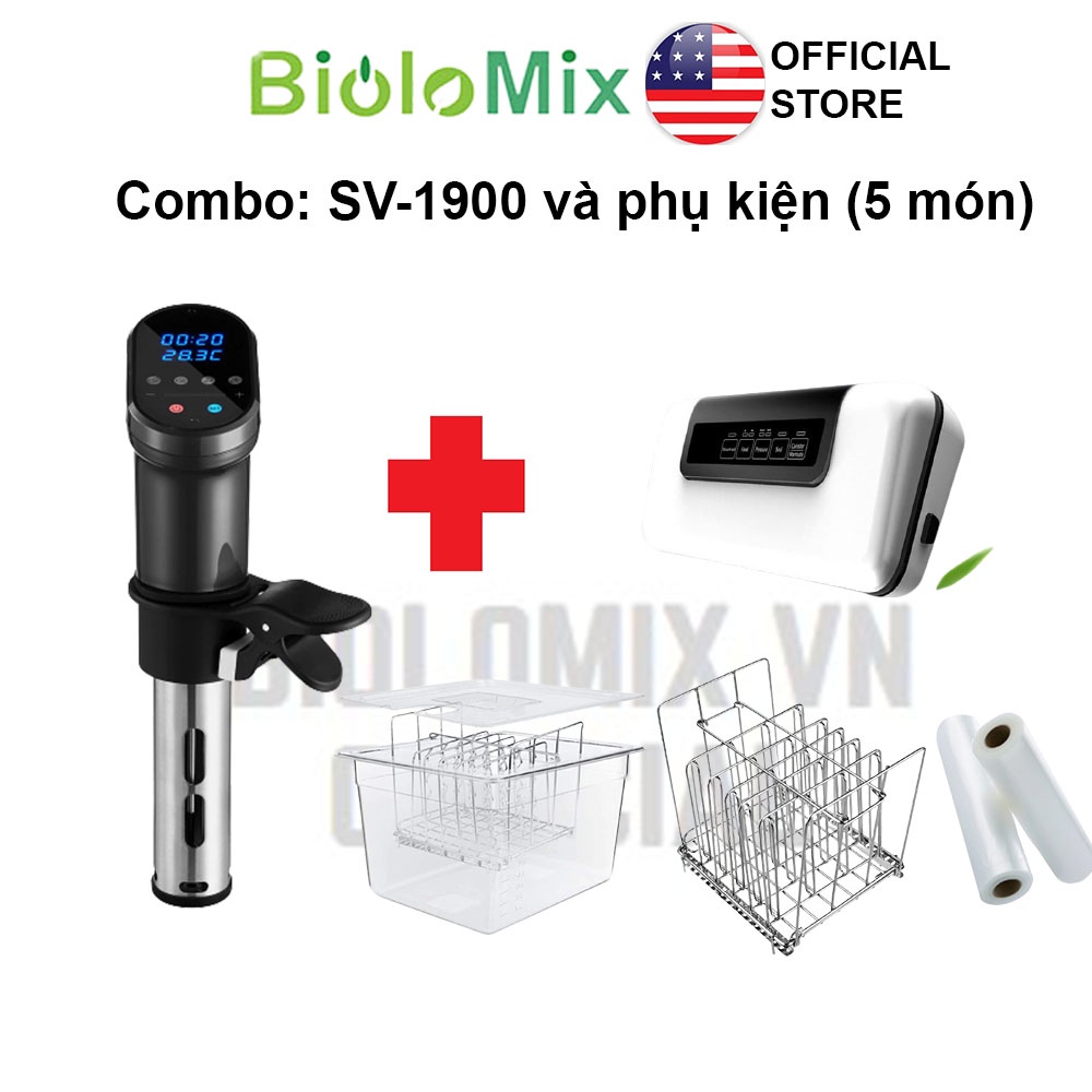 [BioloMix Brand] Combo máy nấu chậm Sous vide BioloMix SV-1900 máy hút chân không W300 chuyên dụng và phụ kiện 5 món