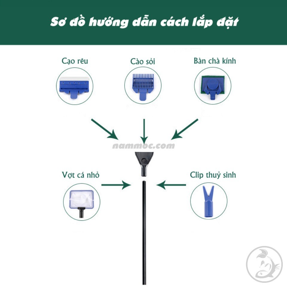 Bộ Vệ Sinh Bể Cá Đa Năng 5 trong 1 dài đến 90cm ☘ Vợt - Vệ Sinh - Cọ - Làm Sạch Bể Cá Cảnh, Thuỷ Sinh