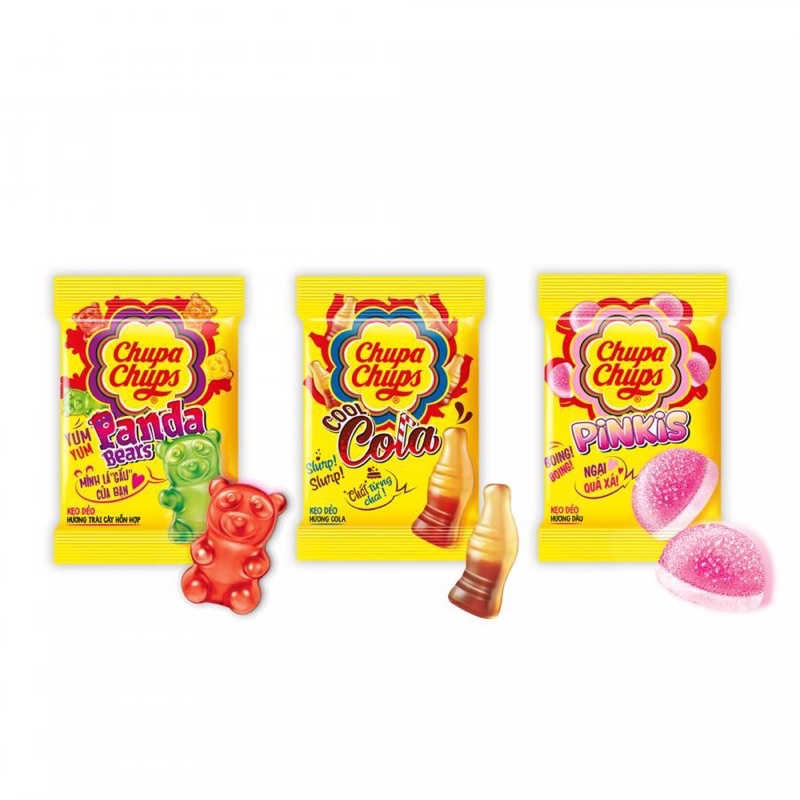 Kẹo Dẻo Chupa Chups   Kẹo Chip Chip Trái Cây Hỗn Hợp Gấu Panda, Cola, Dâu, Con Sâu Gói 24g