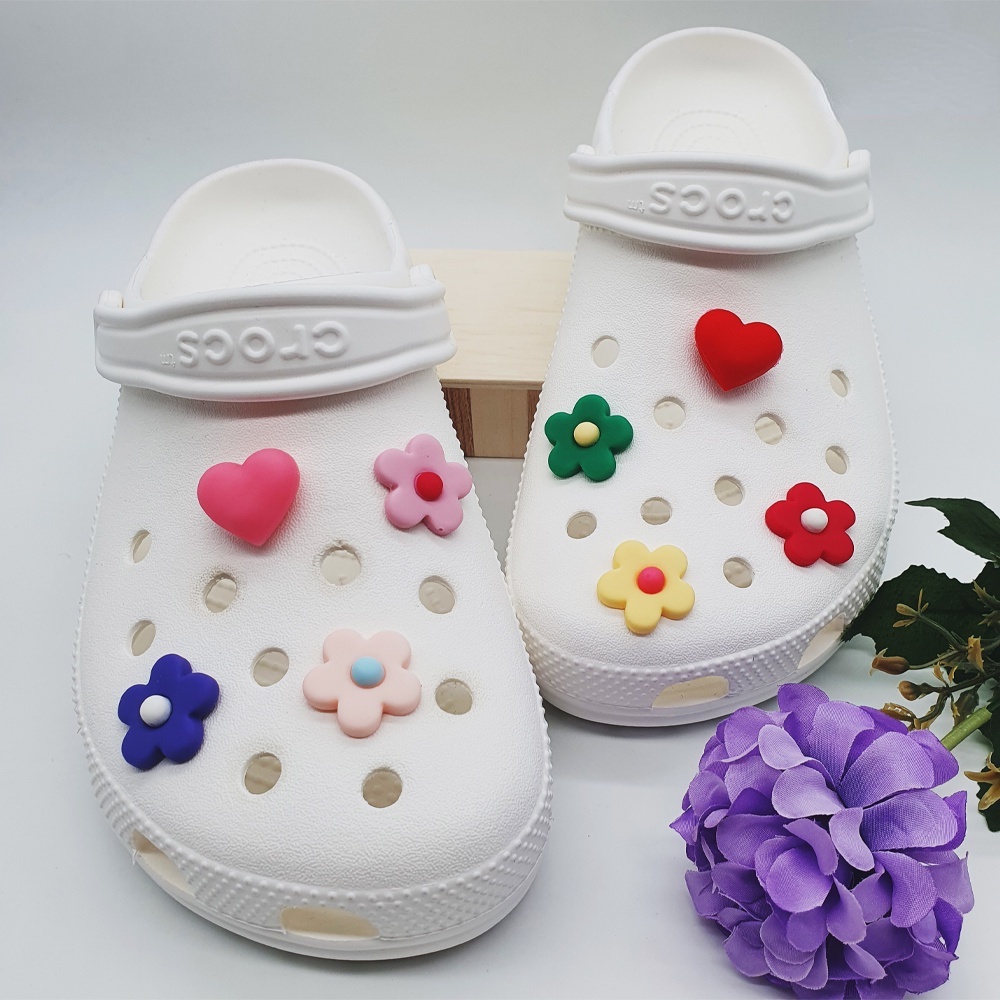 Cutie Phụ Kiện Nút Giày Crocs Hình Hoa (Màu Đỏ / Hồng Nhạt / Hồng Sâu / Tím / Vàng Sâu / Xanh Lá) Diy Có 6 Màu Để Trang Trí
