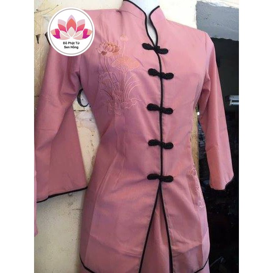 🎀🎀Bộ cổ tàu quần áo Phật tử đi chùa thêu sen hồng pháo viền | BigBuy360 - bigbuy360.vn