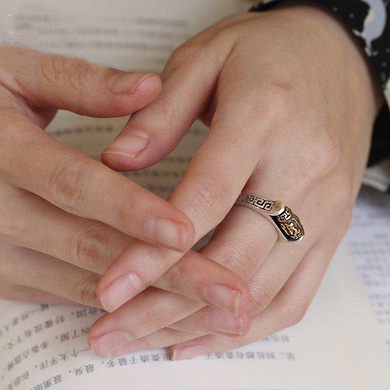 Nhẫn Mở Bằng Bạc Thời Trang Phật Giáo Cổ Điển Có Thể Điều Chỉnh Cho Nam Và Nữ