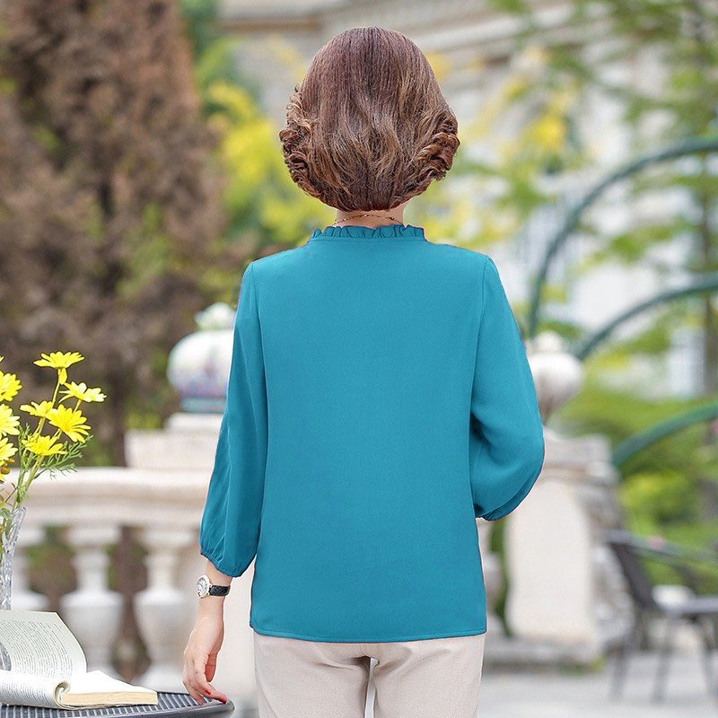 Áo Sơ Mi Trung Niên MAI THY Tặng Mẹ, Chất Voan Cổ Bèo Cách Điệu Lịch Sự | Thời Trang Trung Niên U50