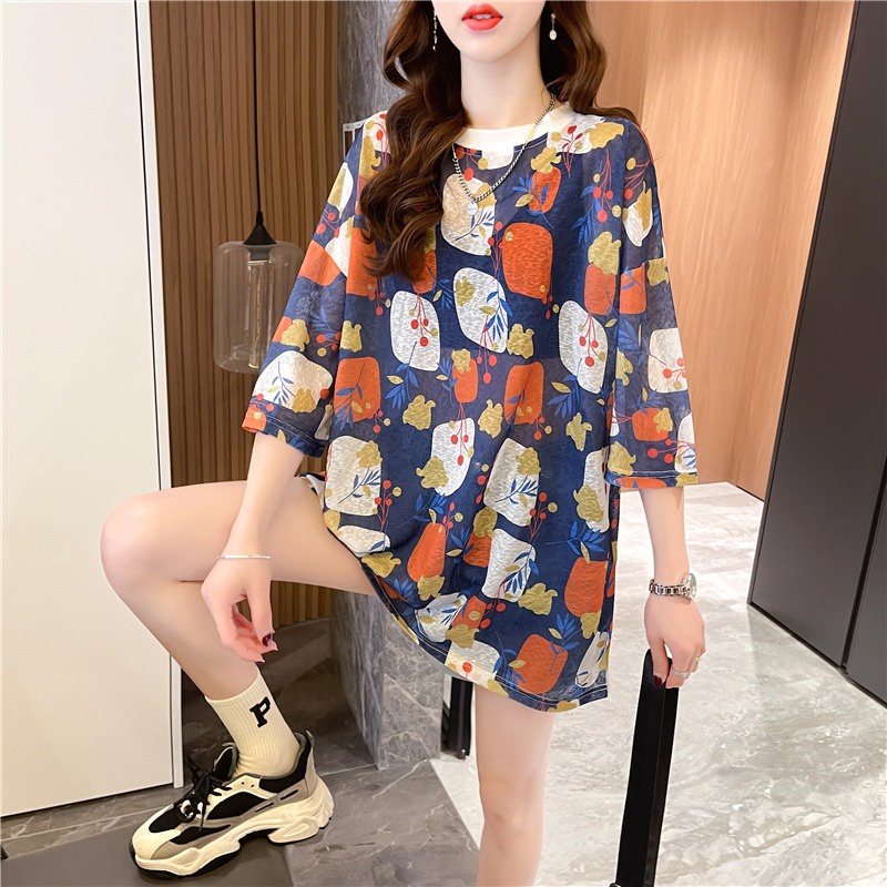 【ZHELIHANGFEI】 / Áo Thun Tay Ngắn Dáng Vừa In Họa Tiết Bằng Lụa Băng Thời Trang Mùa Hè Dành Cho Bạn Nữ