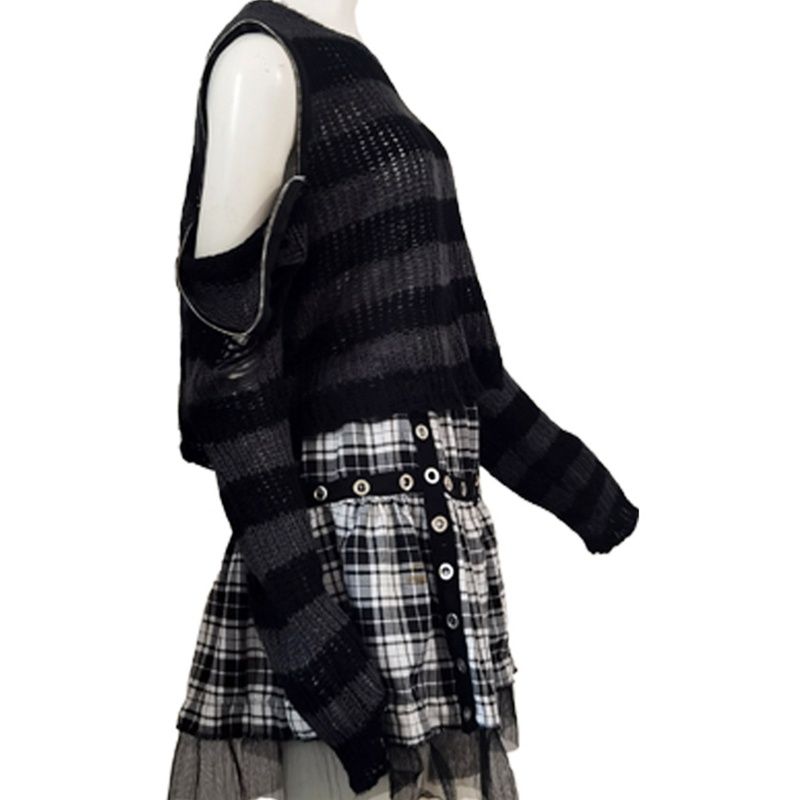 Áo Sweater Dệt Kim Tay Dài Dáng Rộng Kiểu Harajuku Phối Khóa Kéo Cá Tính Cho Nữ