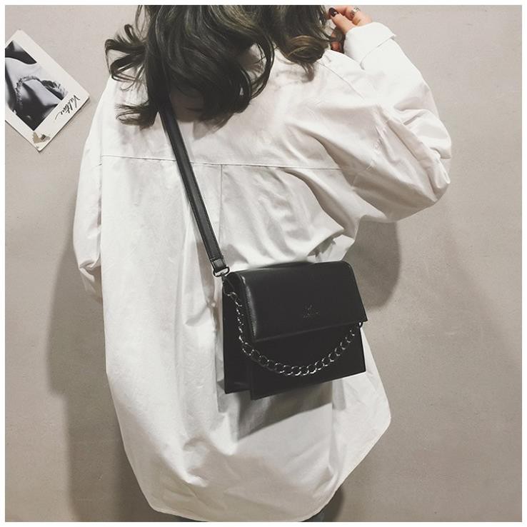 Túi xách nữ ulzzang dày dặn chất đẹp màu đen trơn phối xích Hàn Quốc