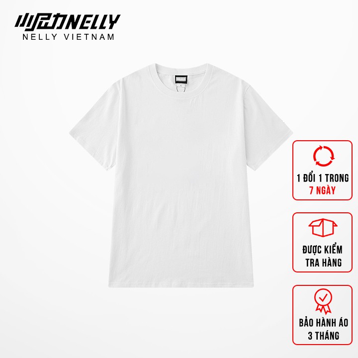 Áo thun tay lỡ NELLY 100% cotton dáng unisex, áo form rộng màu trắng trơn