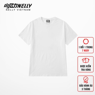 Áo thun tay lỡ NELLY 100% cotton dáng unisex form rộng màu trắng trơn