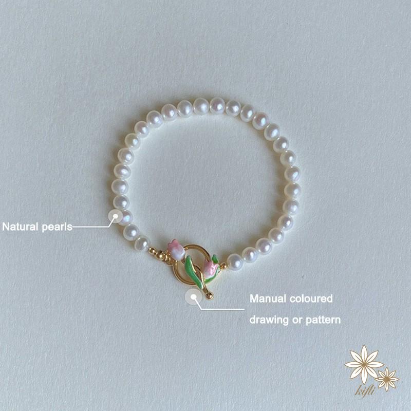 Vòng Tay Hoa Tulip Đính Ngọc Trai Giả Cao Cấp Sang Trọng Cho Nữ