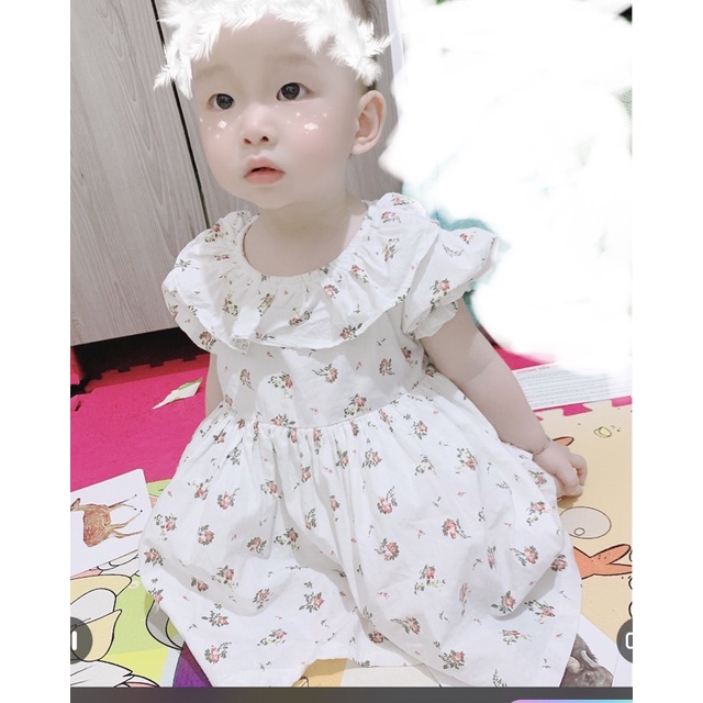 [Hot new] Váy trắng vintage thiết kế cao cấp cho bé gái 5–•12kg