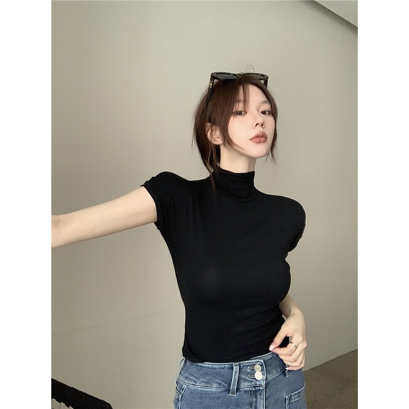 Cocory vn Áo Ngắn Tay Cổ Lọ Dáng Ôm Thời Trang Quyến Rũ Cho Nữ