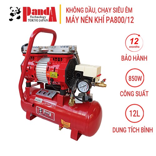 Máy nén khí không dầu PANDA PA800/12, Bình 12L, Công suất 850W, Chạy siêu êm