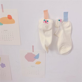Vớ Cotton Cổ Ngắn In Hình Mặt Cười Phong Cách Hàn Quốc