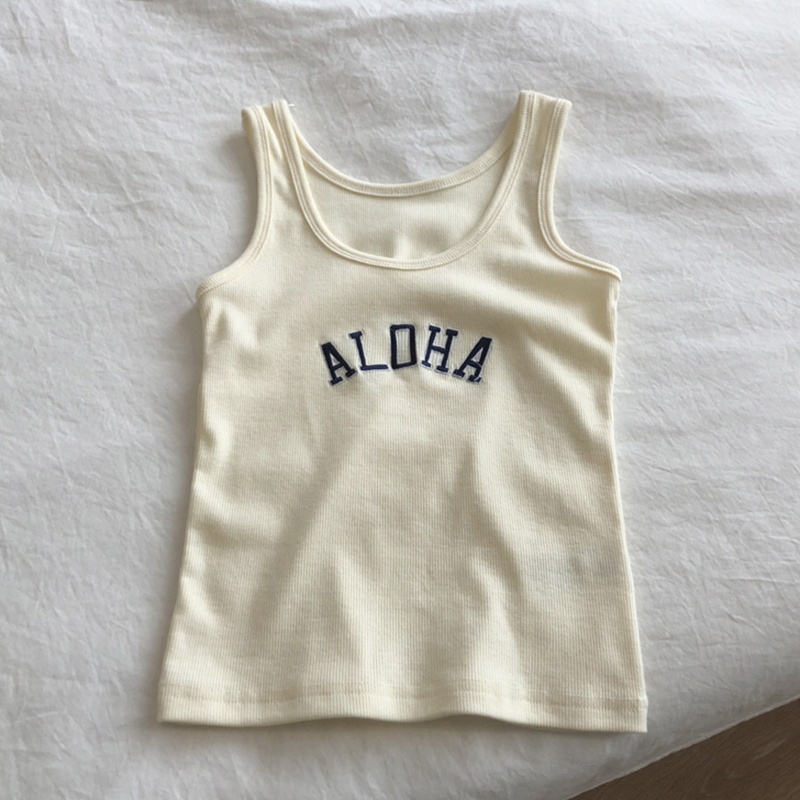 Áo Croptop Dệt Kim Sát Nách Dáng Ôm Thêu Chữ Phong Cách Harajuku Thời Trang Cho Nữ