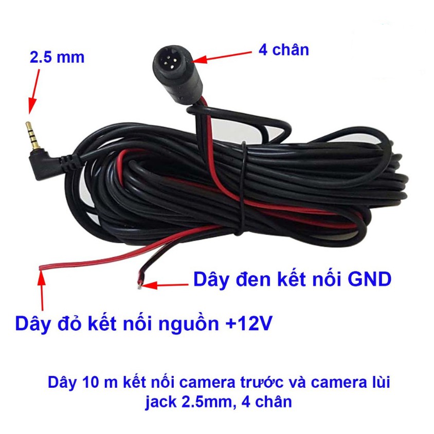 Dây kết nối camera hành trình và camera lùi dài 10m, jack 2.5mm,4 chân