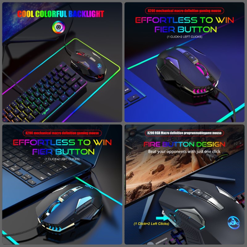 Chuột LED RGB 8000 DPI Gaming Mouse HXSJ X200