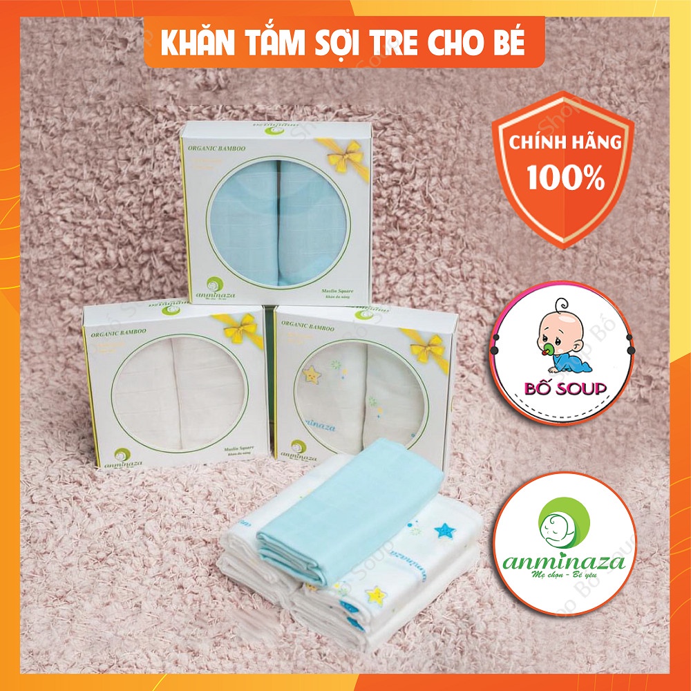 Khăn tắm sợi tre cho bé sơ sinh cao cấp kháng khuẩn, khử mùi, siêu thấm hút, mềm mịn 3 lớp Anminaza