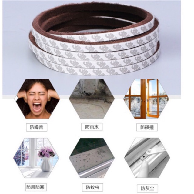 2 Mét-Ron Sợi Lông Dán Khe Hở Khung Cửa Ngăn Bụi Côn Trùng-Gioăng dán cửa sợi lông OLIA