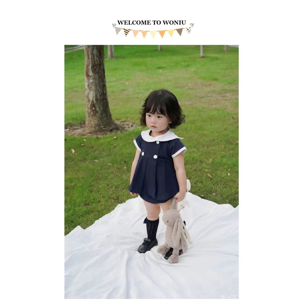Phong cách mới hàn quốc cô gái mẫu giáo nhật bản đồng phục hải quân bé gái mùa hè preppy style dress quần short two-piece suit