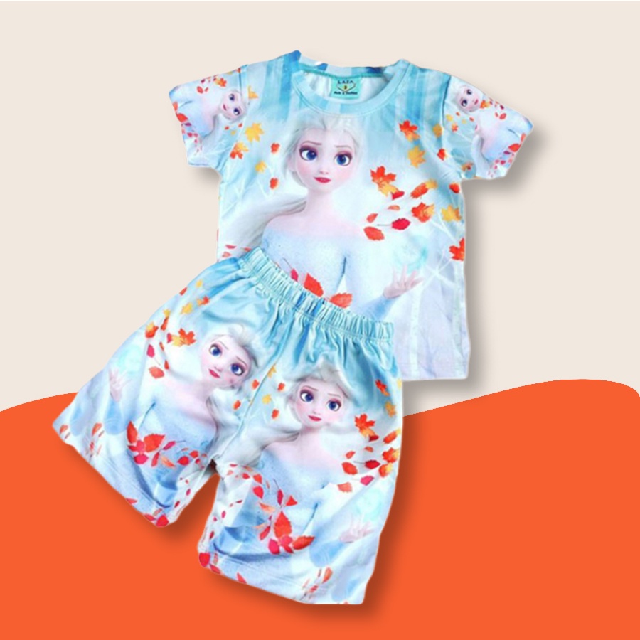 Bộ thun lạnh bé gái bộ 3D in hình Elsa pony thỏ cotton thoáng mát HEBI KIDS cho bé từ 0 đến 9 tuổi