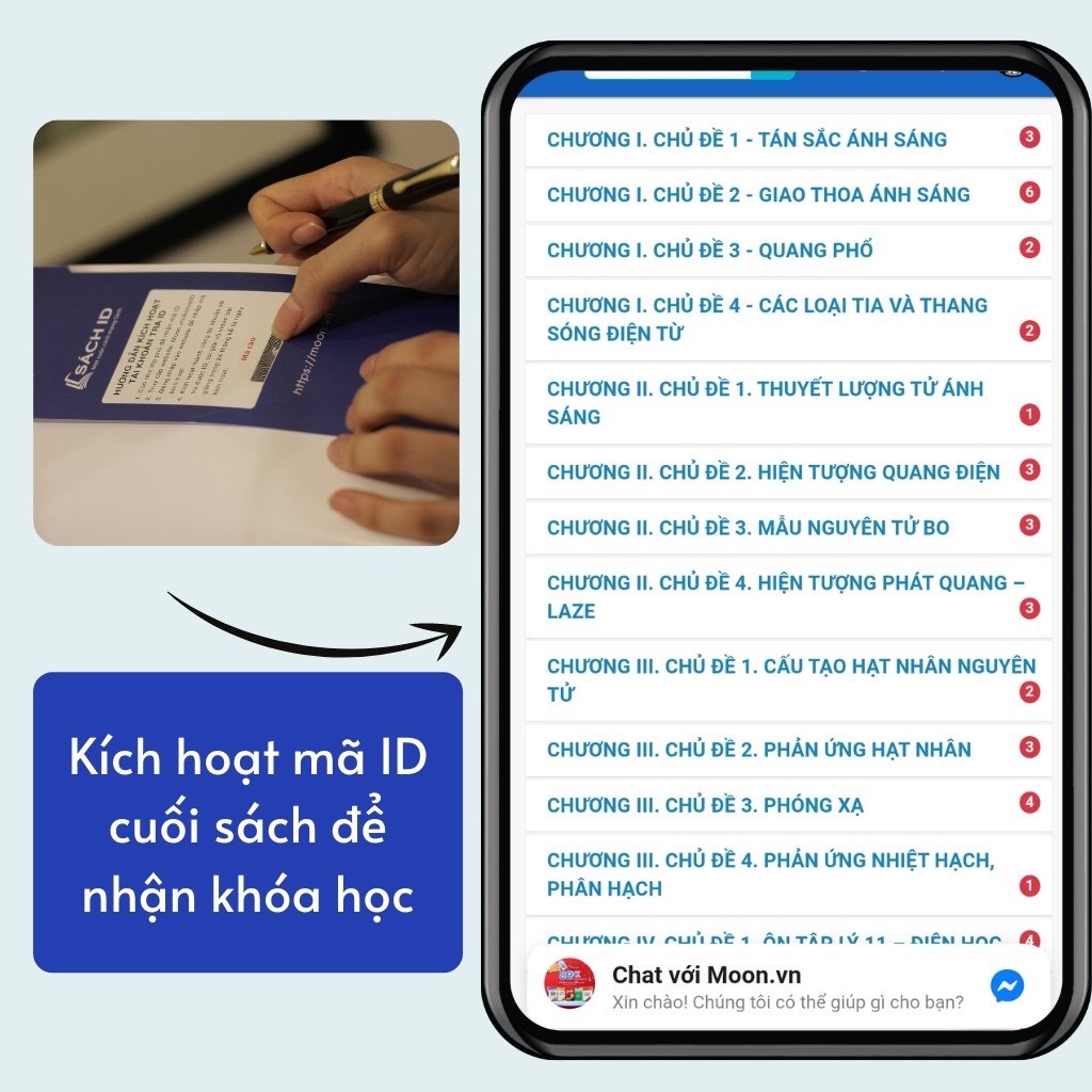 Sách ID vật lý luyện thi thptqg, ôn thi đánh giá năng lực 2023, 2000 bài tập sóng ánh sáng và hạt nhân nguyên tử