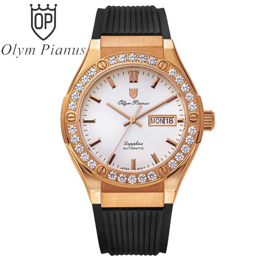 Đồng hồ nam dây cao su chính hãng Olym Pianus OP990-45 OP990-45ADGR-GL trắng