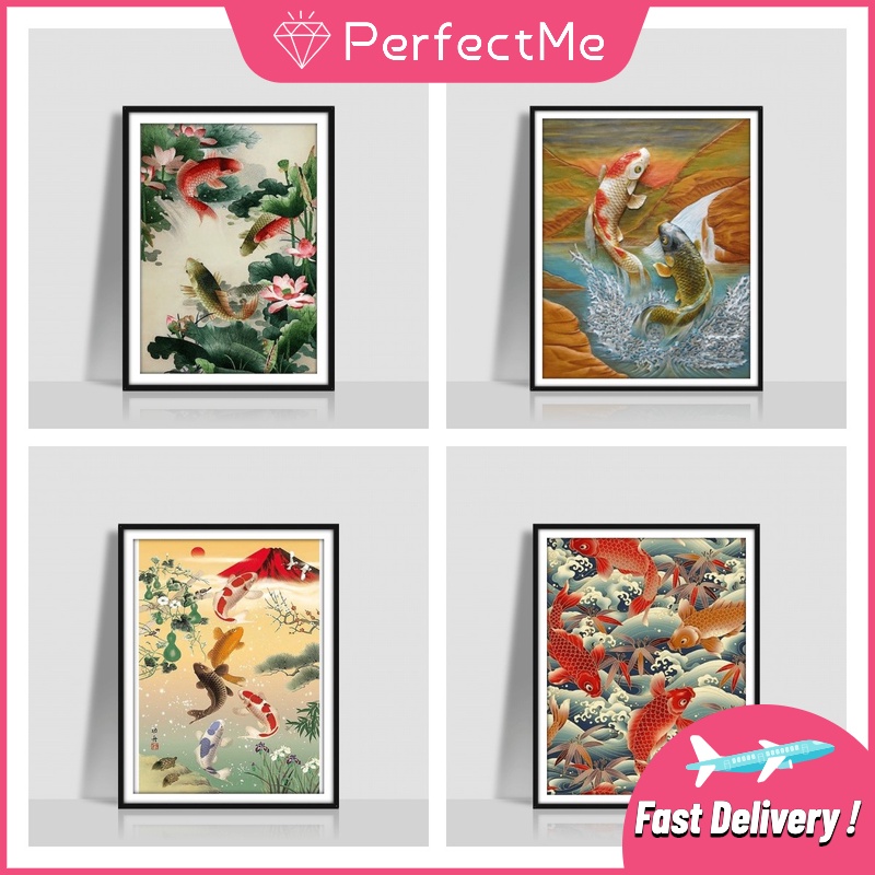 Bộ tranh đính đá 5d họa tiết cá koi độc đáo DIY dùng trang trí nhà cửa